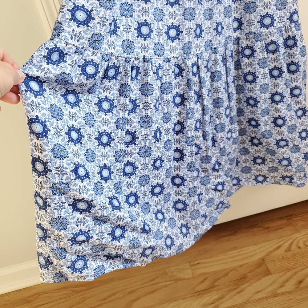 LOFT Blue and White Strappy Flounce Maxi Dress Size Large - Picture 12 of 16